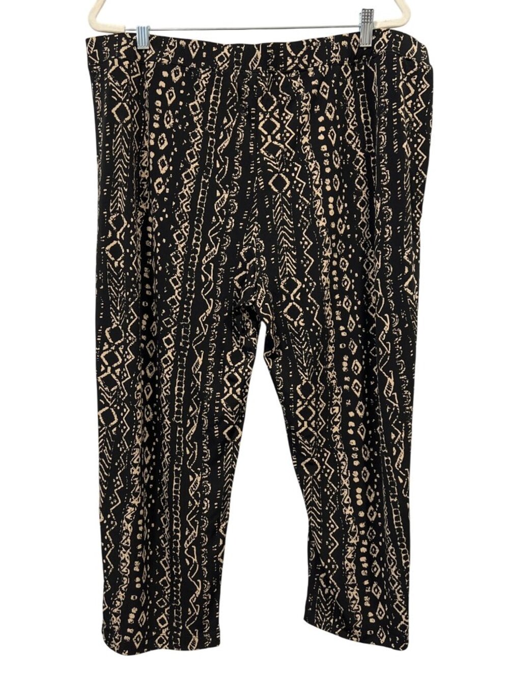 Susan Graver Capri Pant XL Geometric Elastic Waist Black Beige Stretch Boho